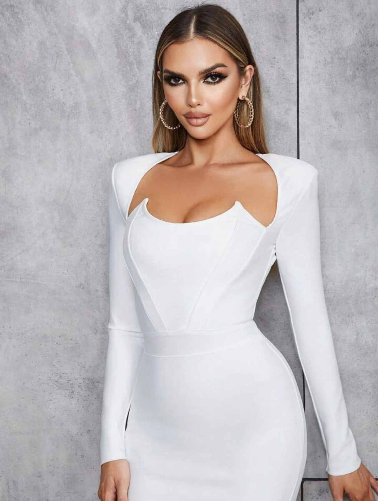Shoulder Pad Midi Bandage Dress