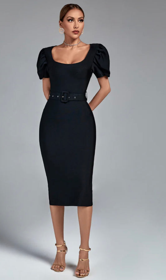 Short Sleeve Belted Bandage Dress