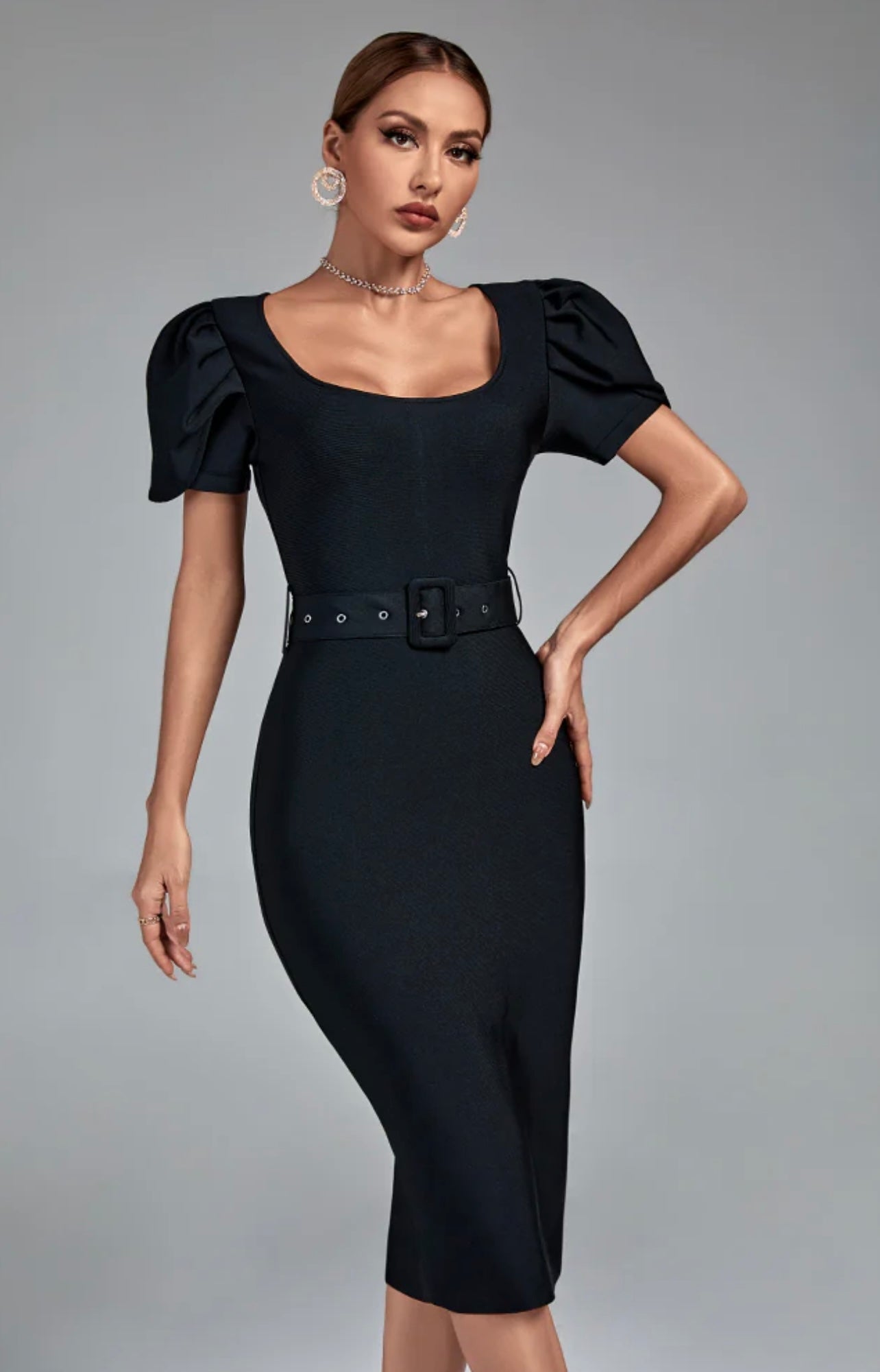 Short Sleeve Belted Bandage Dress