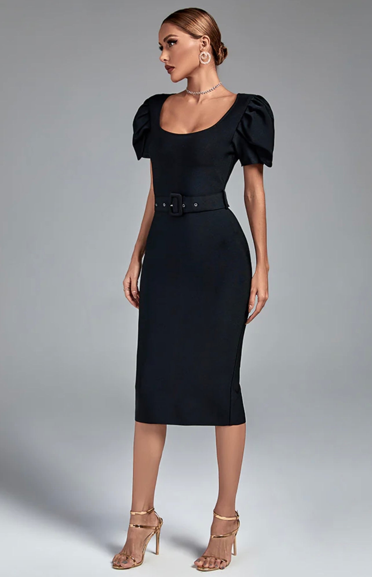 Short Sleeve Belted Bandage Dress