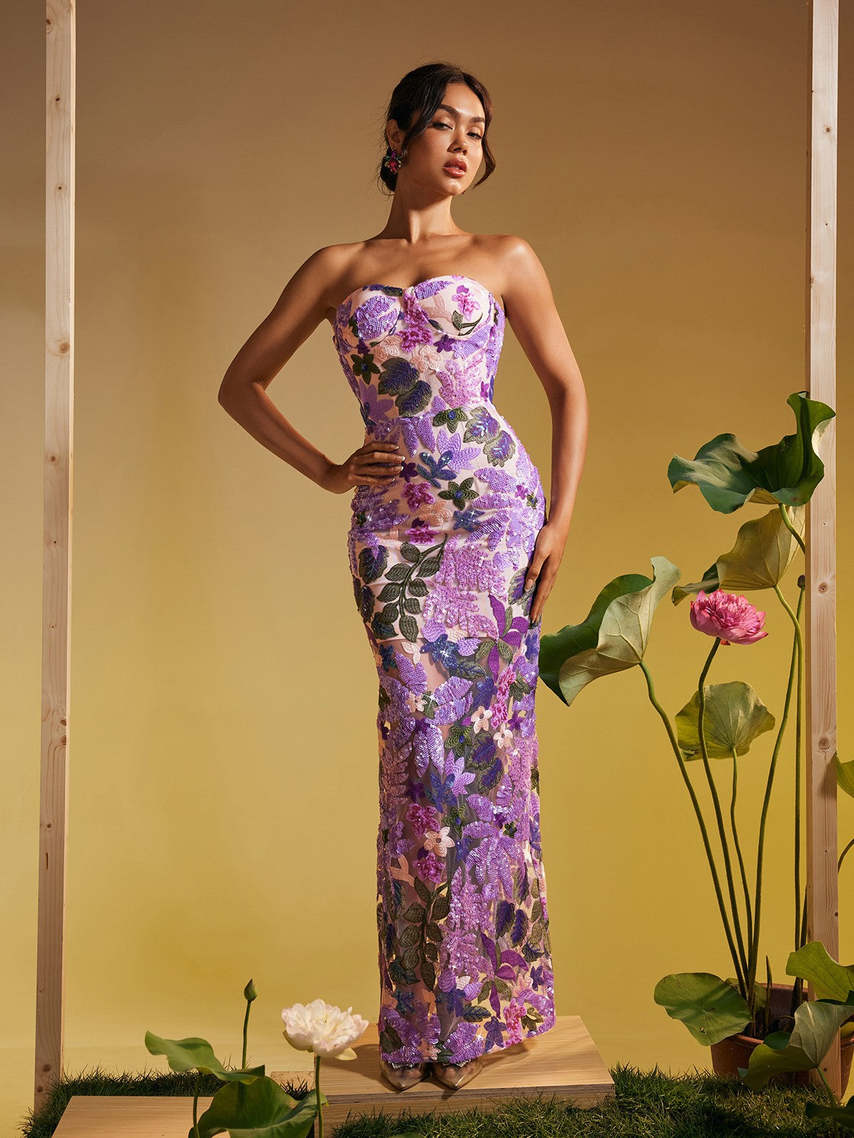 Floral Embellished Sequins Dress