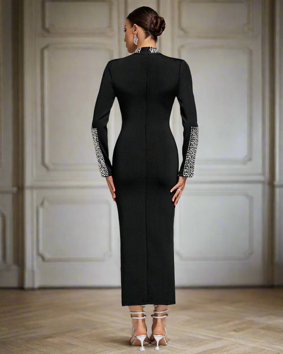 Embellished Trim Long Sleeve Bandage Dress