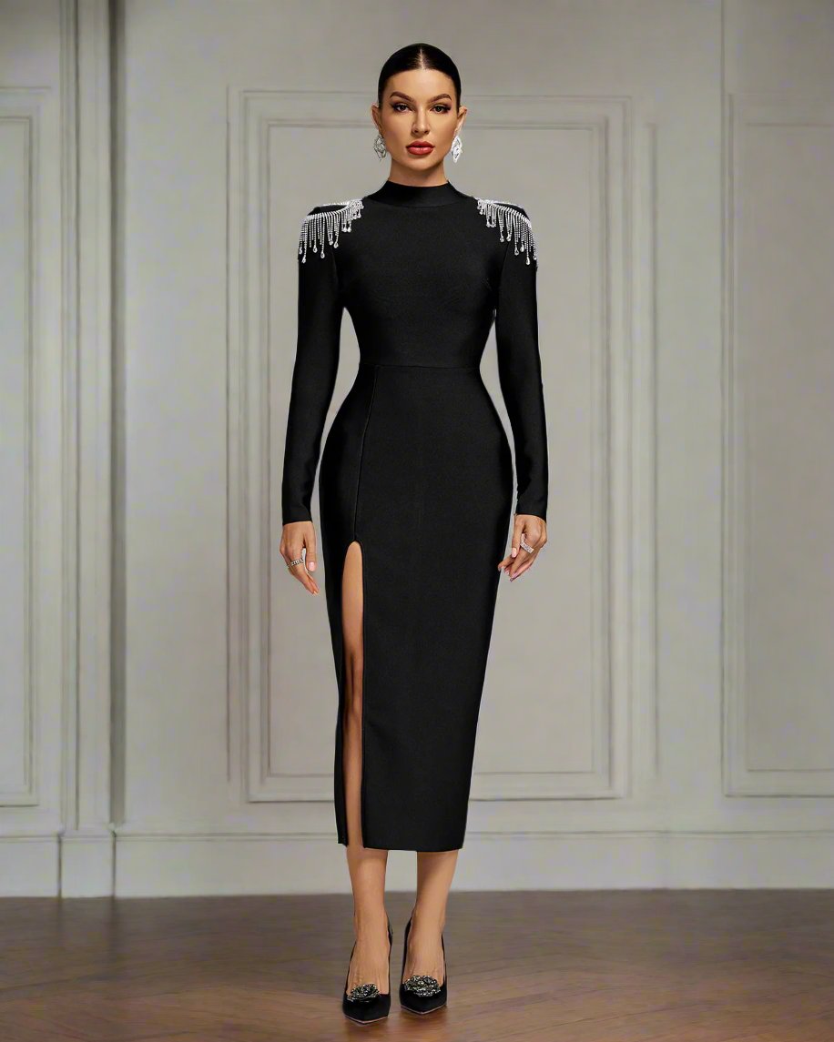 Crystal Tassel Shoulder Backless Bandage Dress