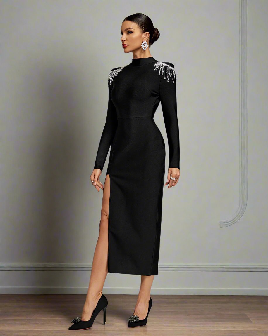 Crystal Tassel Shoulder Backless Bandage Dress