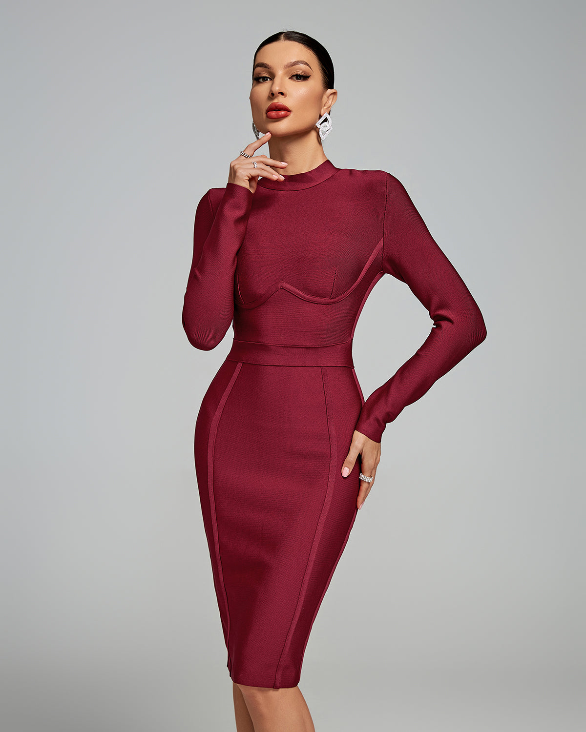 Long Sleeve High Neck Bandage Dress