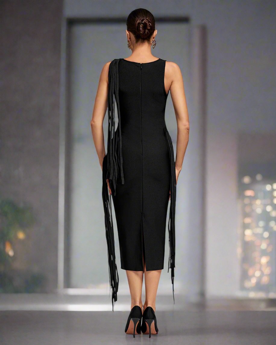 Cut Out Fringe Bandage Dress