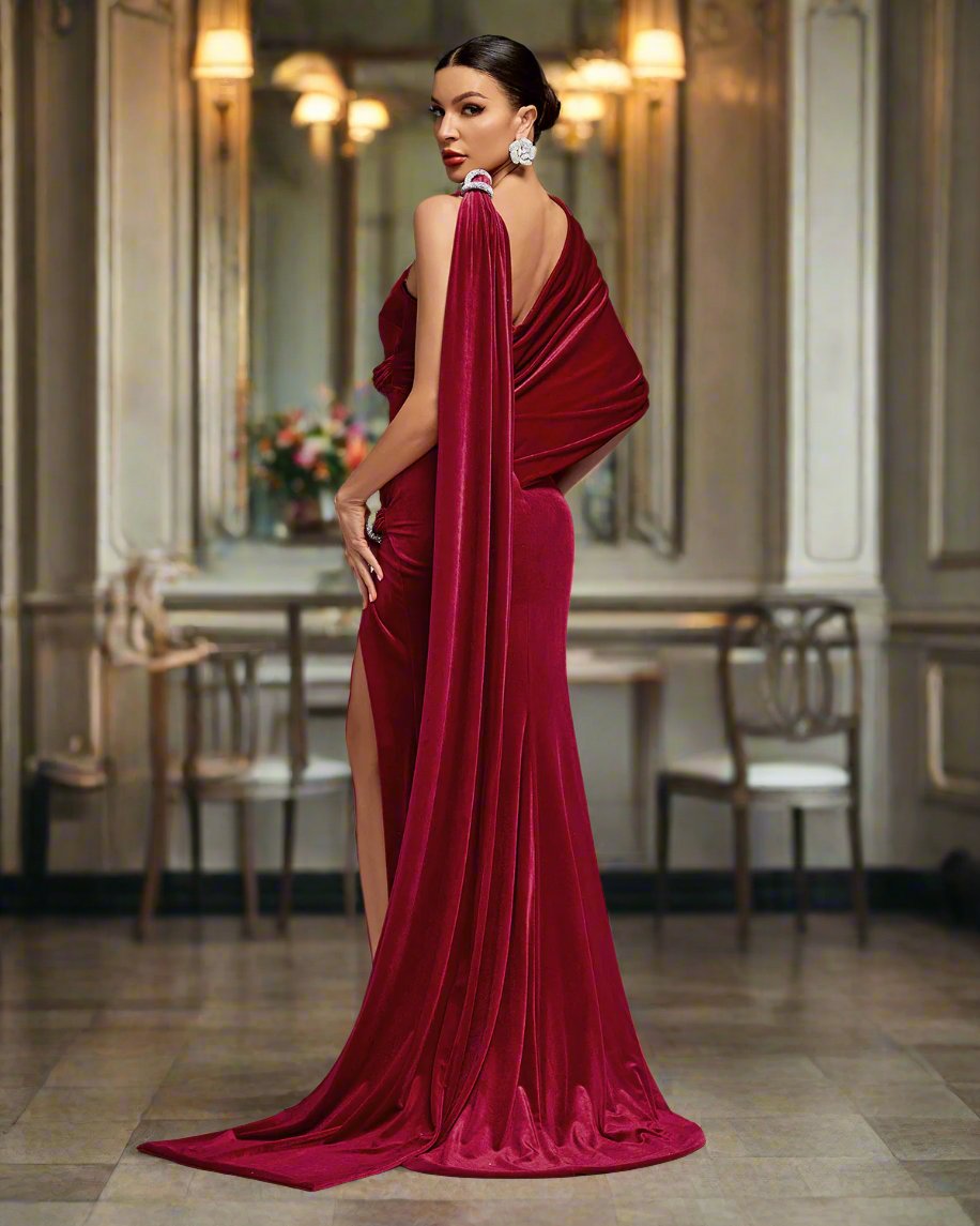 Crystal Jeweled Accent Velvet Dress