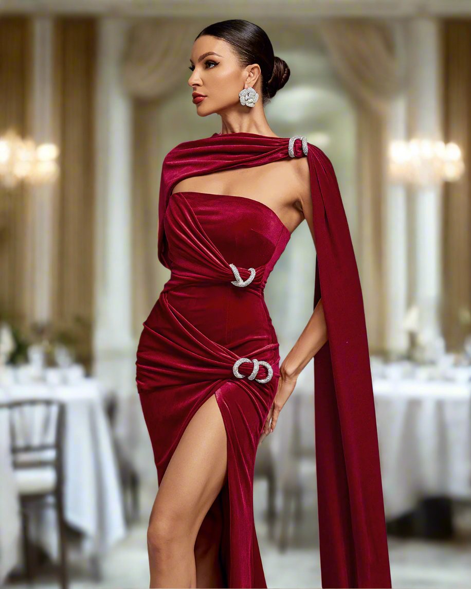 Crystal Jeweled Accent Velvet Dress