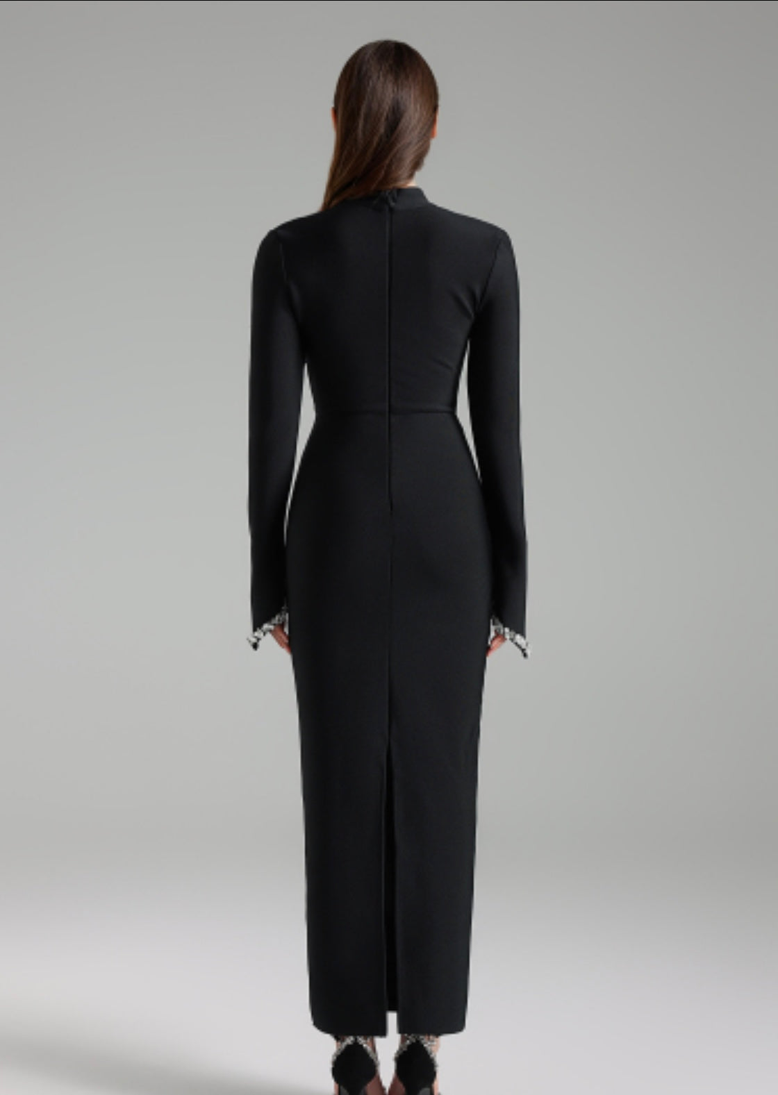 Crystal Trim Long Sleeve Bandage Dress