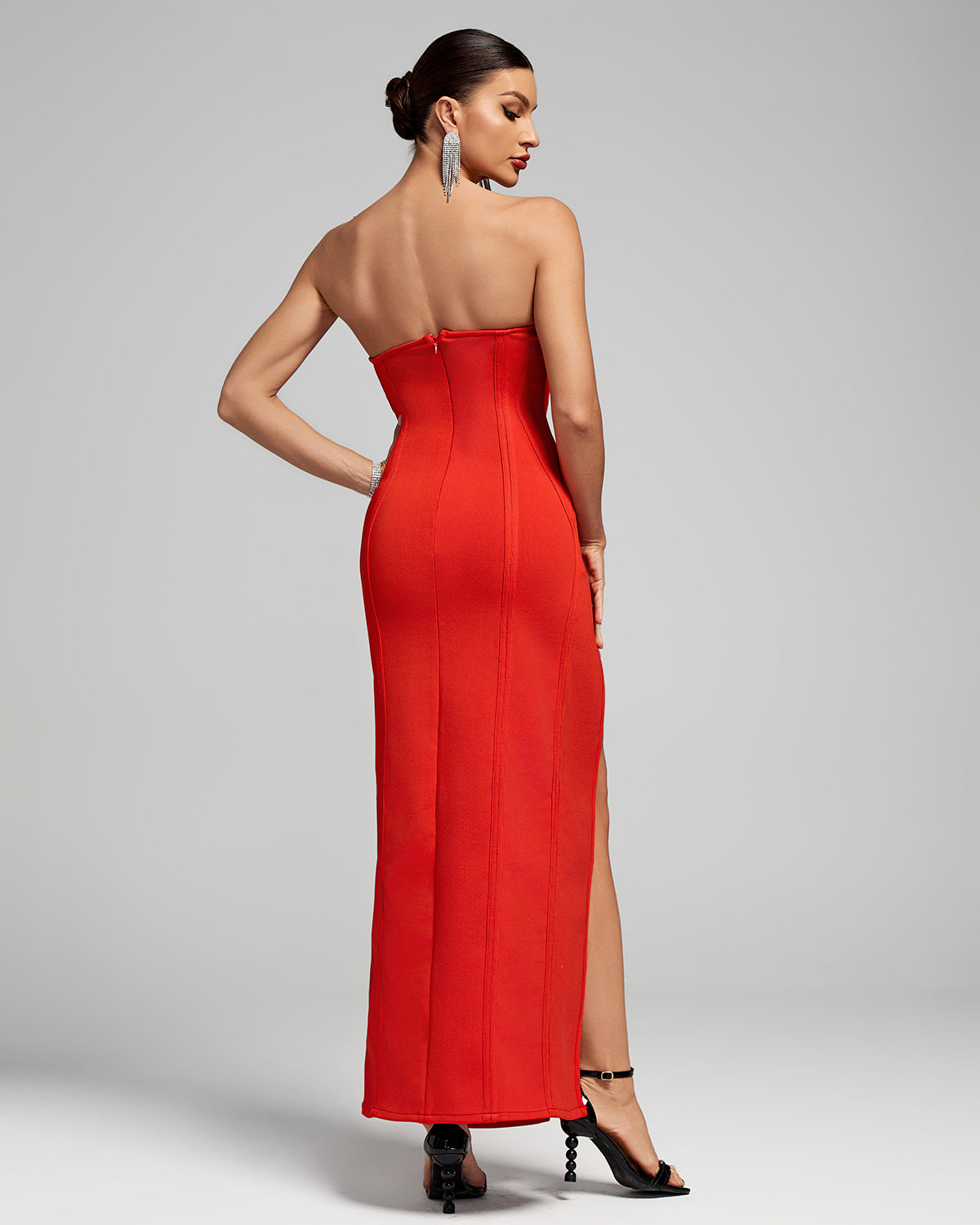 Red Strapless Structured Bandage Dress