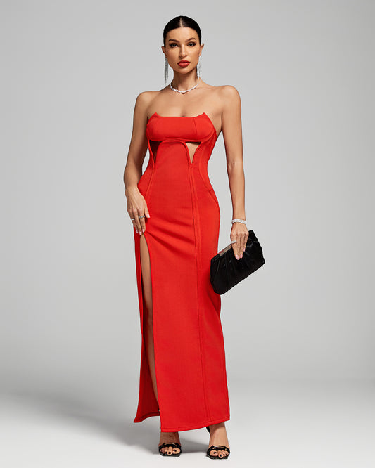Red Strapless Structured Bandage Dress