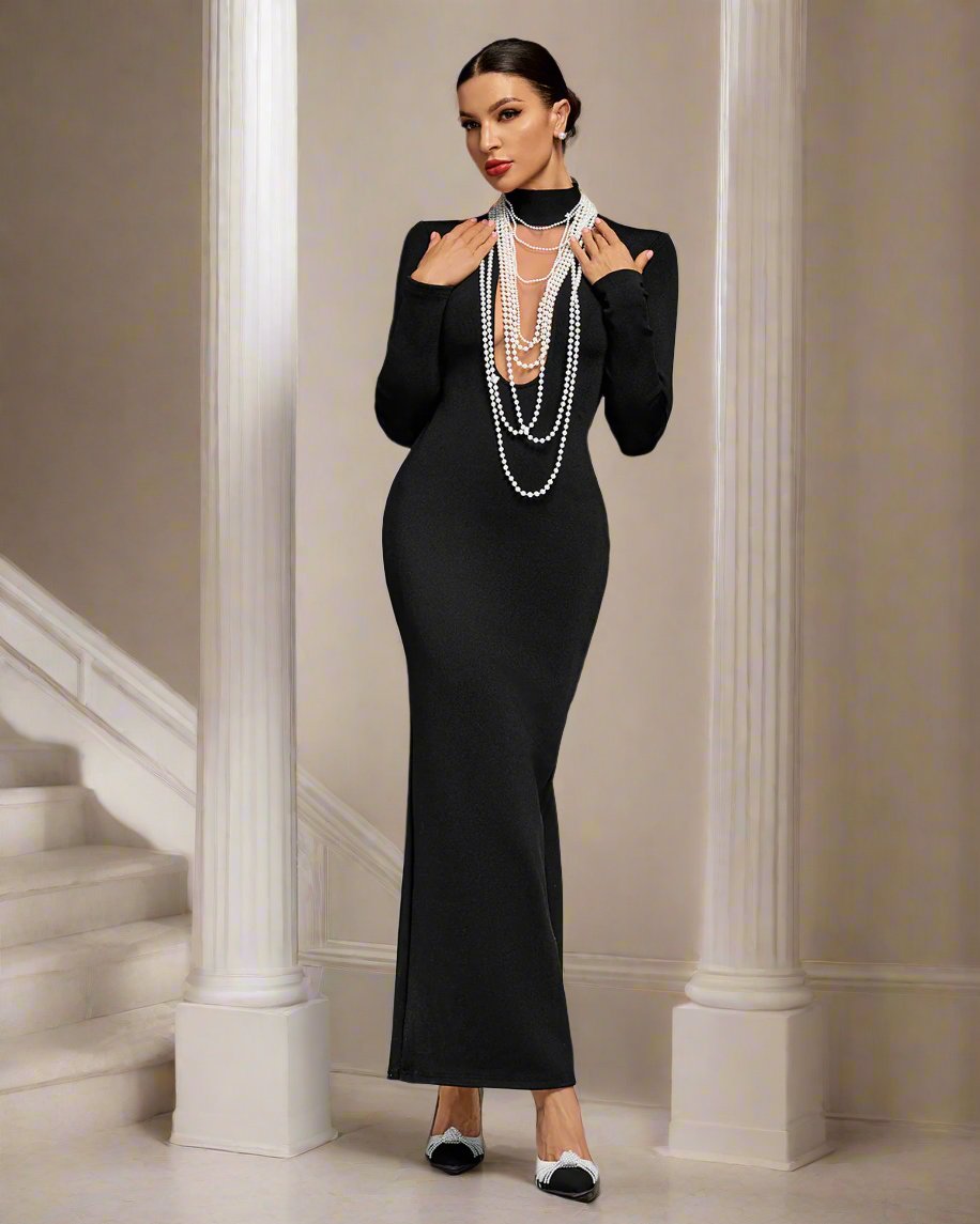 Draped Pearls Bandage Dress