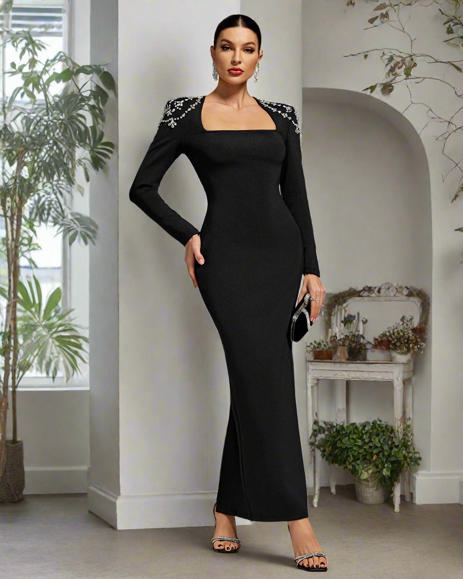 Crystal Shoulder Maxi Bandage Dress