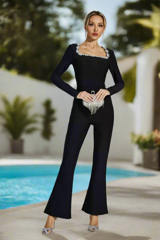 Crystal Neck Bandage Jumpsuit