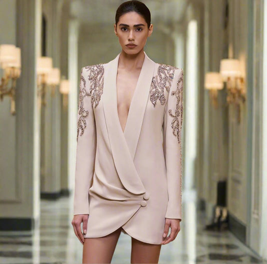 Off White Embellished Button Blazer Mini Dress