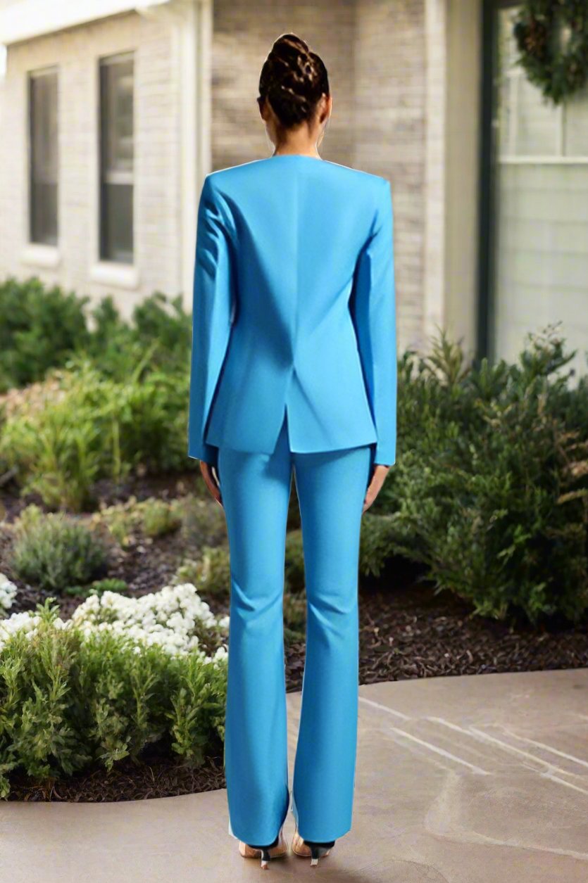 V Neck Flower Blazer Pants Set