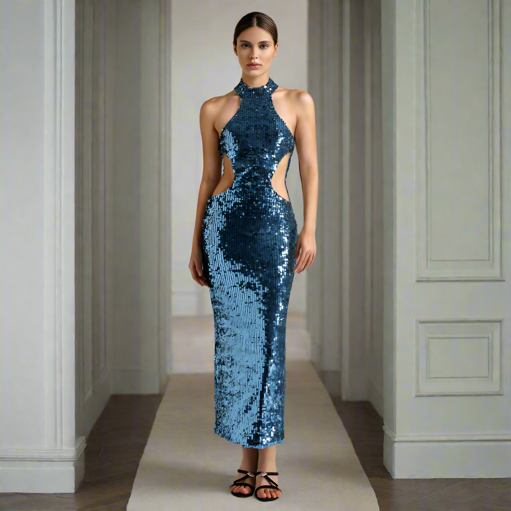 Halter Neck Sequins Dress