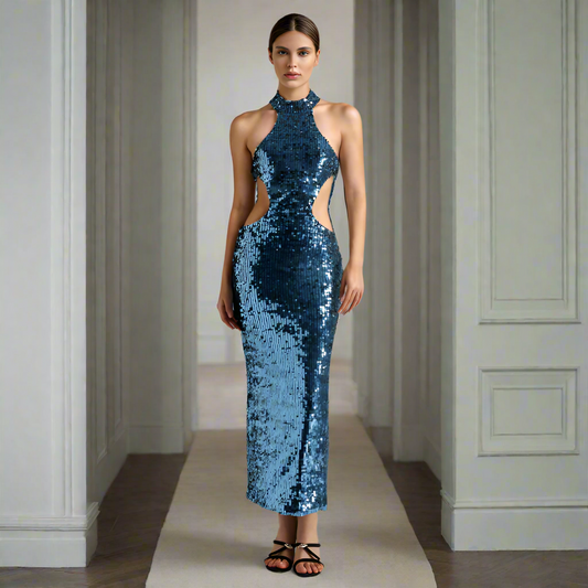 Halter Neck Sequins Dress