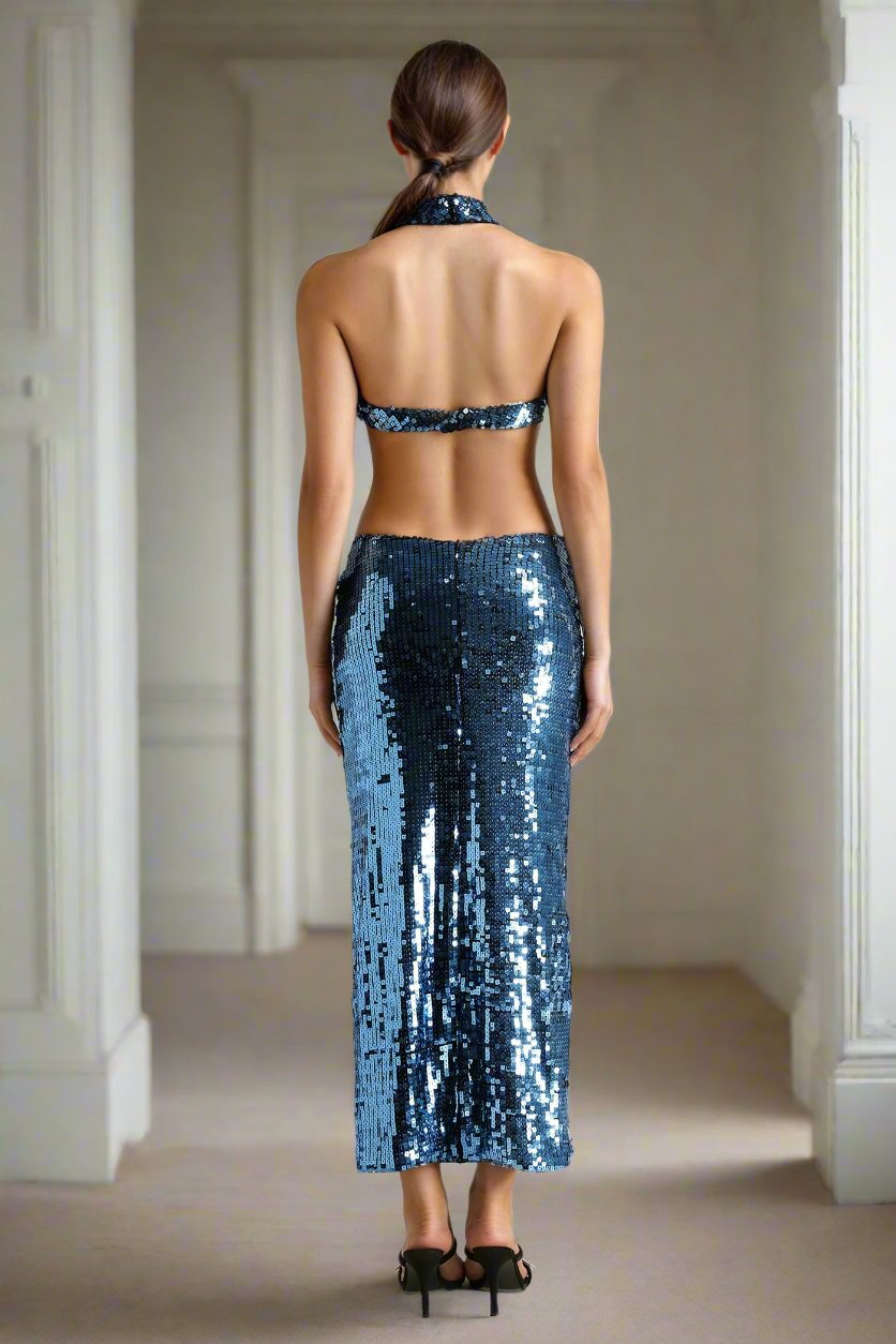 Halter Neck Sequins Dress