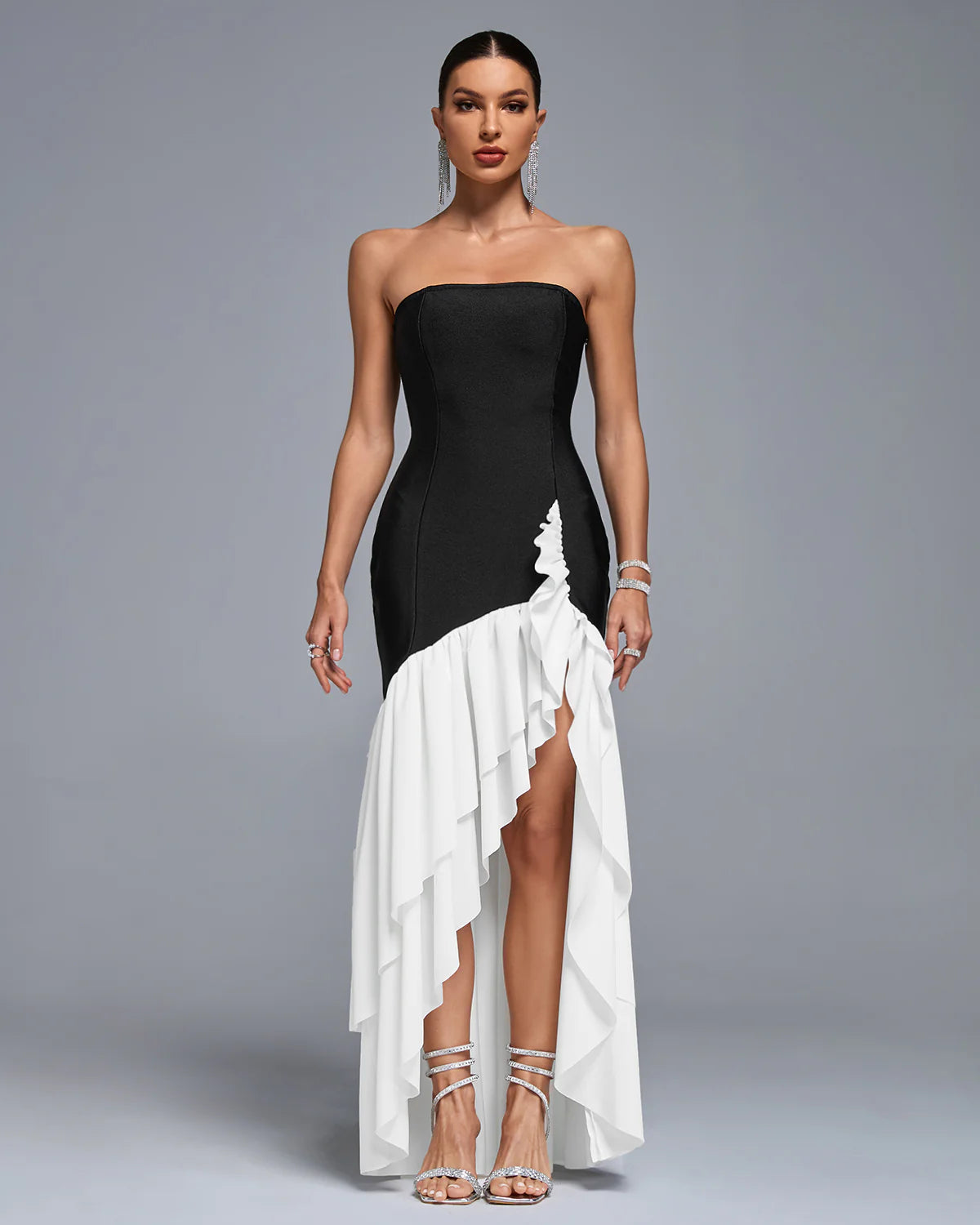 Strapless Black White Bandage Dress
