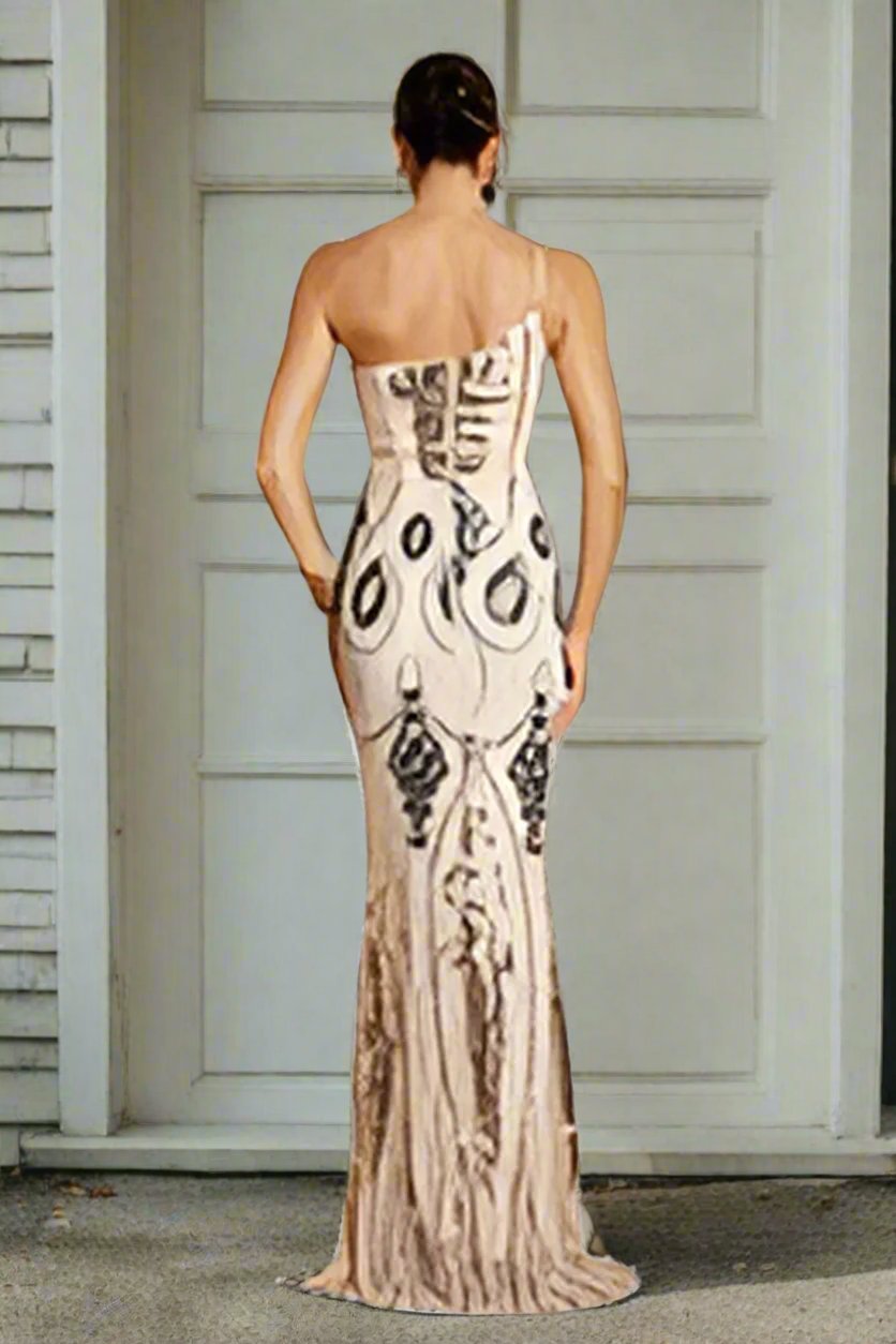 One Shoulder Sequins Maxi Dress