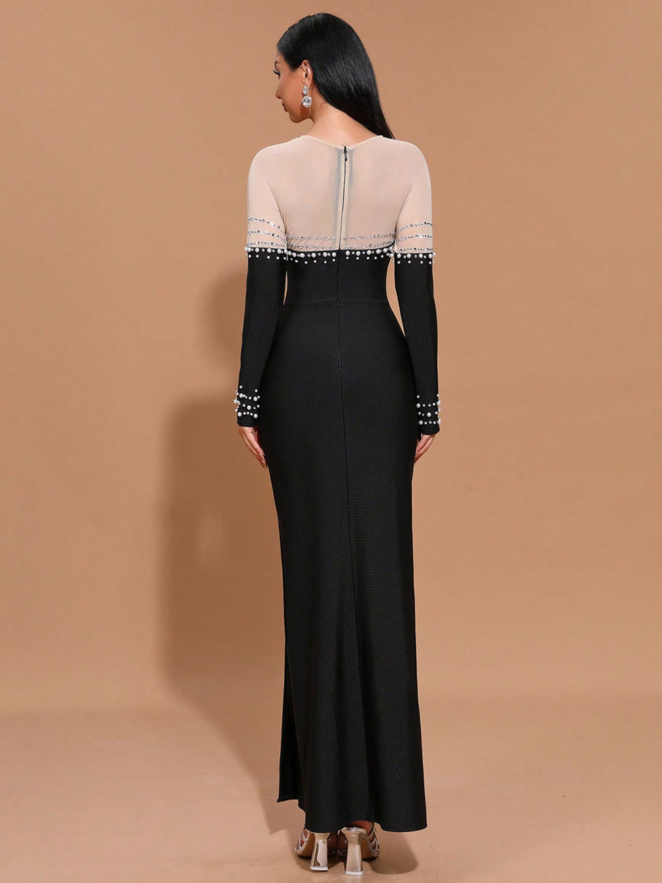 Pearl Crystal Trim Bandage Dress