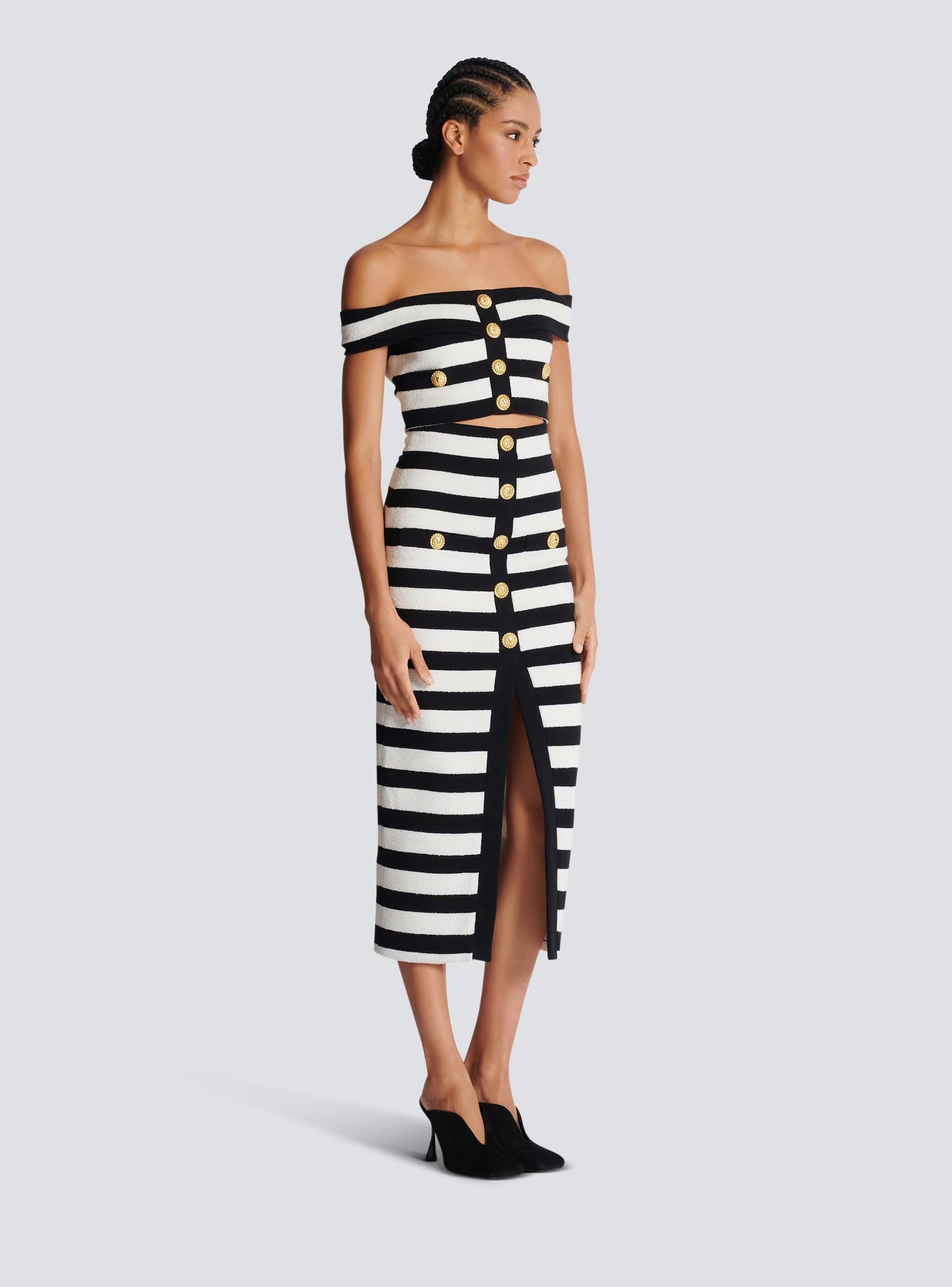 Two Tone Button Knit Skirt Set