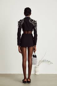 Crystal Embellished Cut Out Jacket Dress