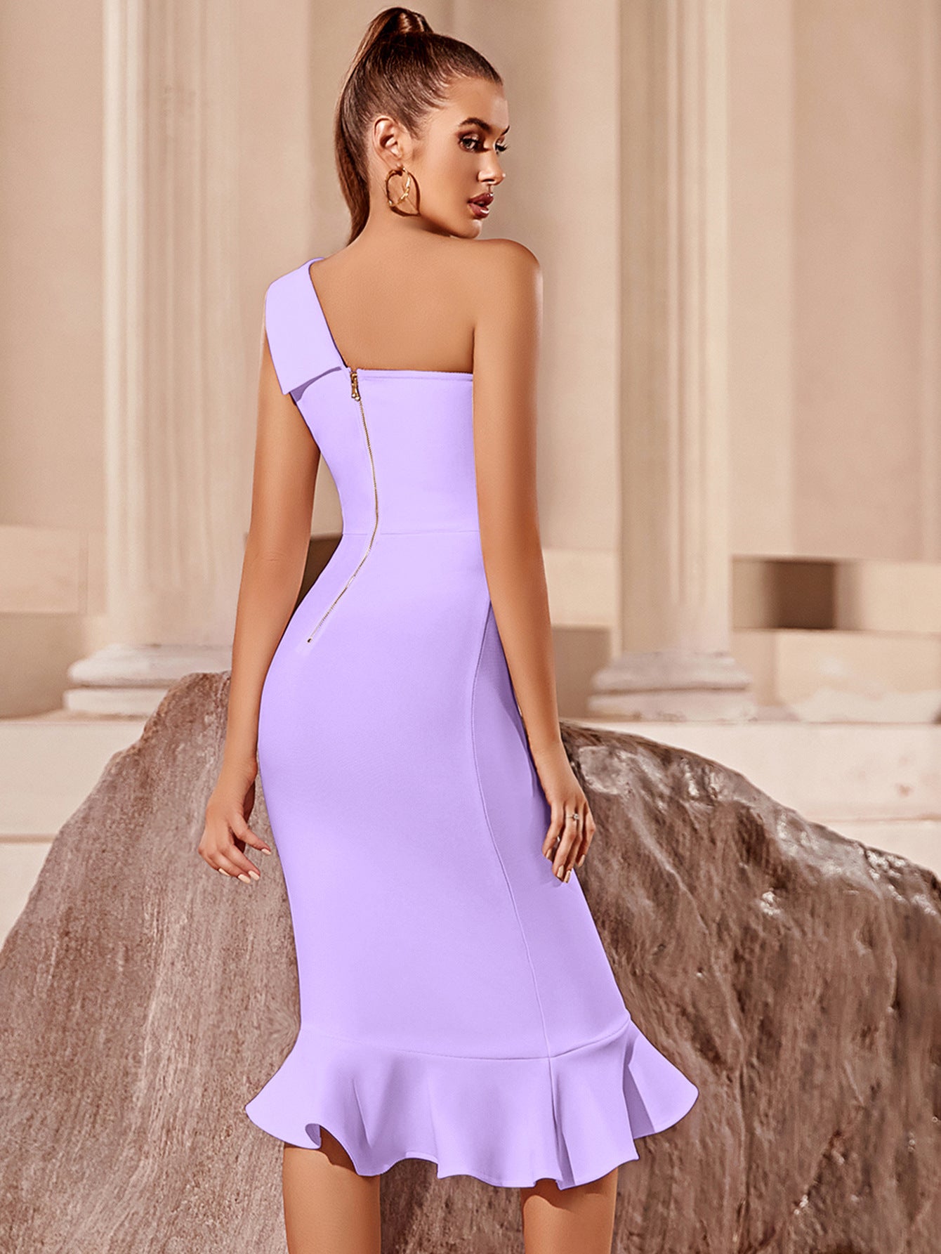 One Shoulder Midi Mermaid Bandage Dress