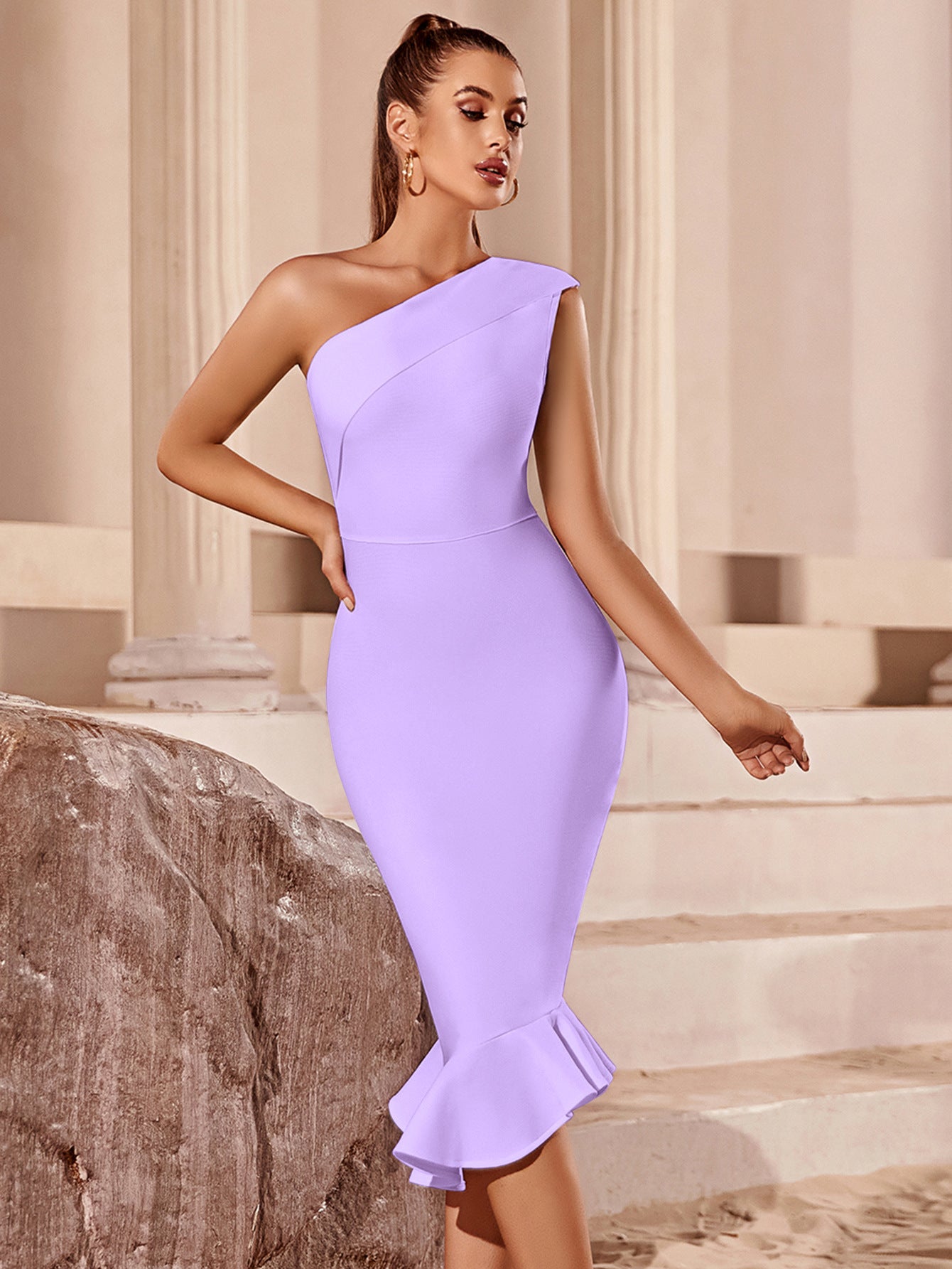 One Shoulder Midi Mermaid Bandage Dress