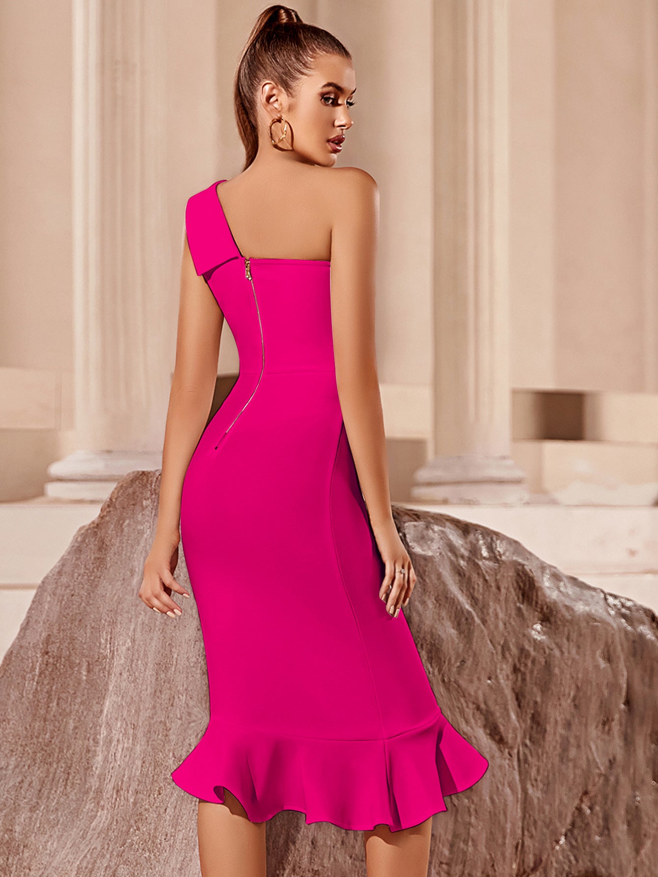 One Shoulder Midi Mermaid Bandage Dress