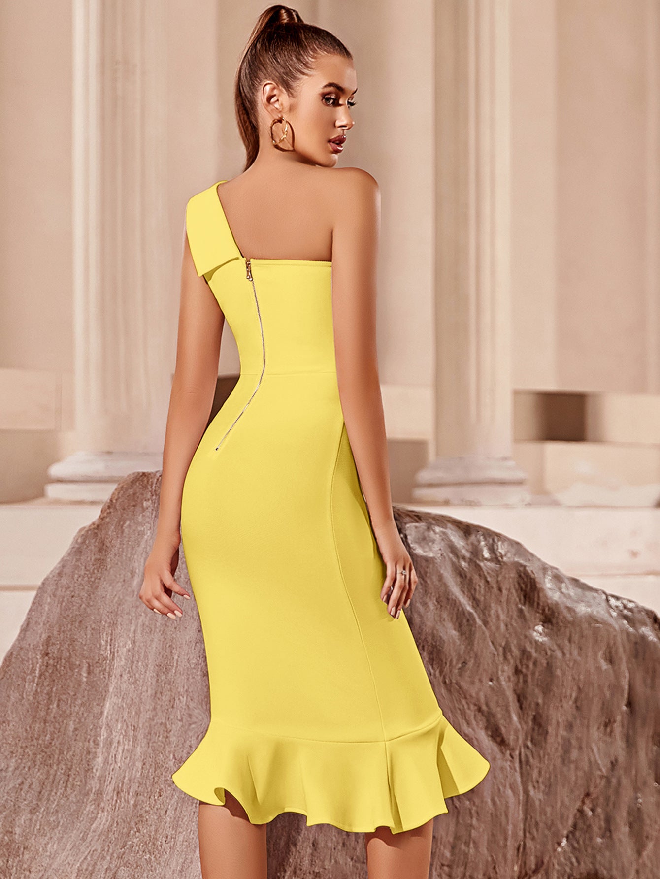 One Shoulder Midi Mermaid Bandage Dress