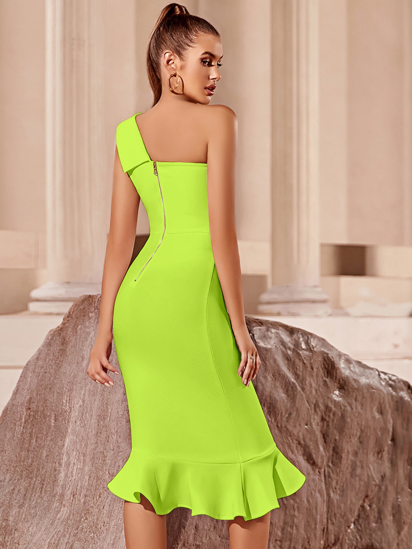One Shoulder Midi Mermaid Bandage Dress