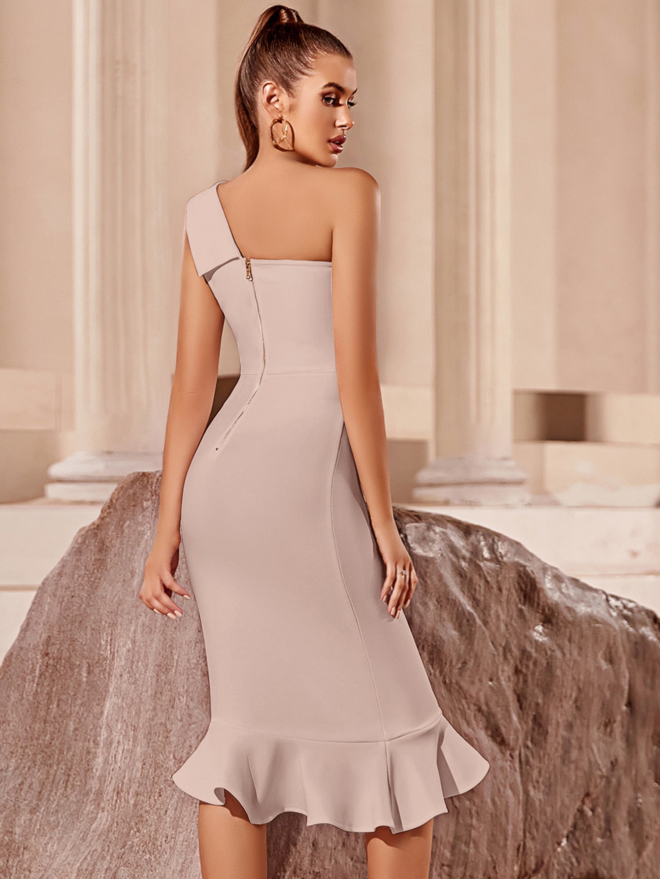 One Shoulder Midi Mermaid Bandage Dress