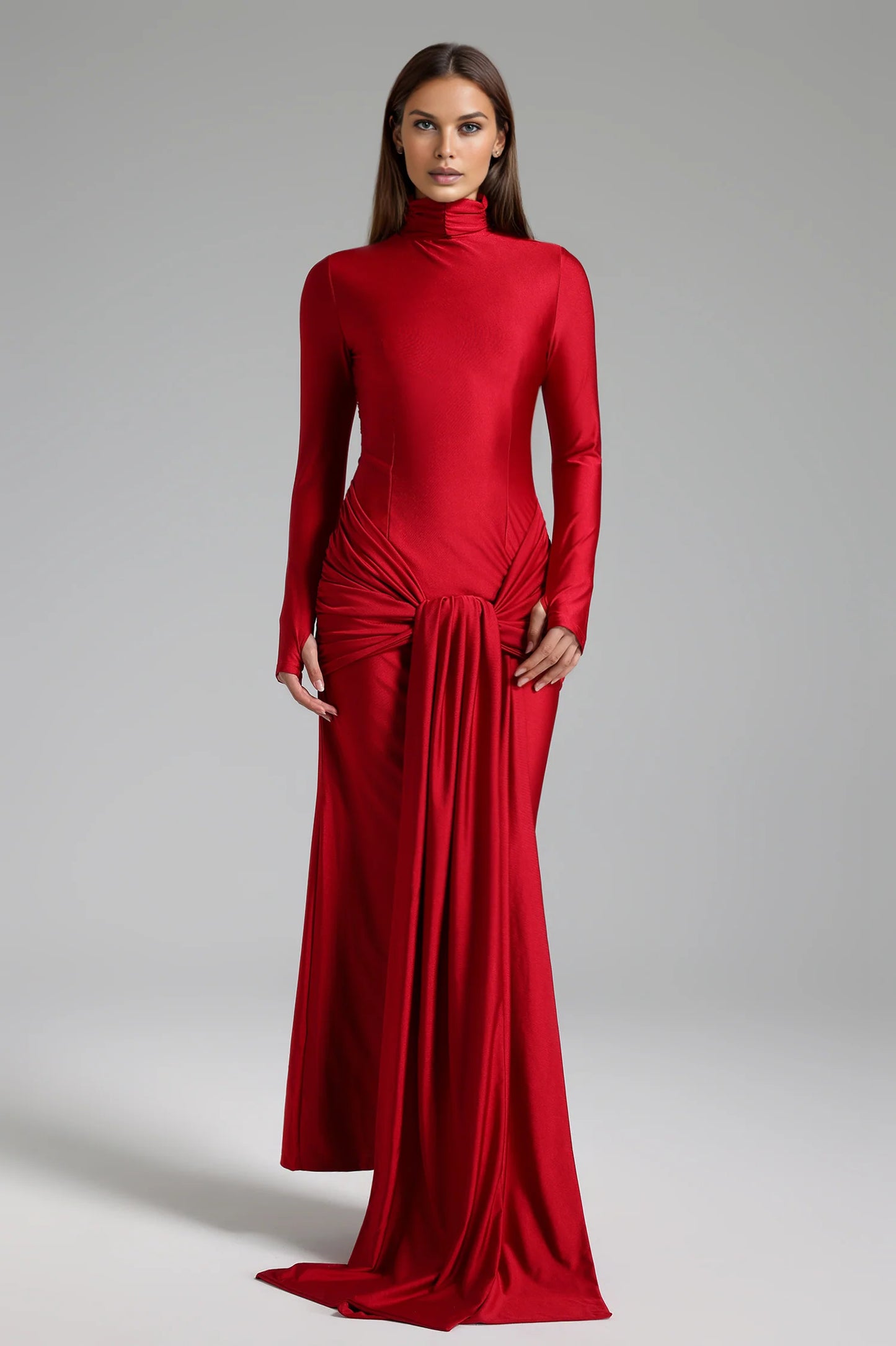 Turtleneck Front Tie  Maxi Dress
