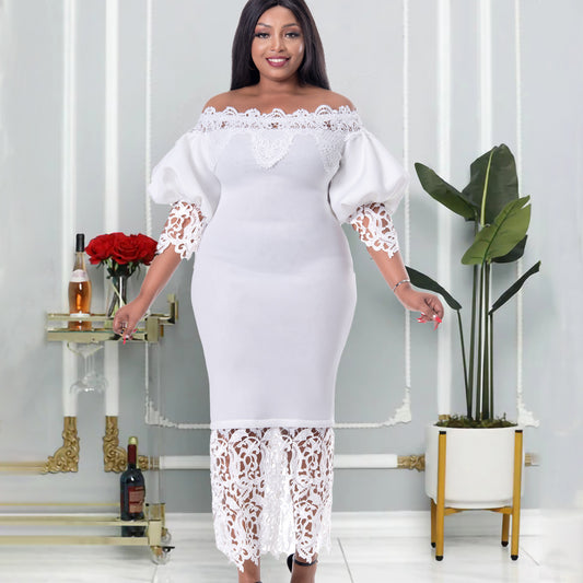 Lace Sleeve Lantern Sleeve Dress