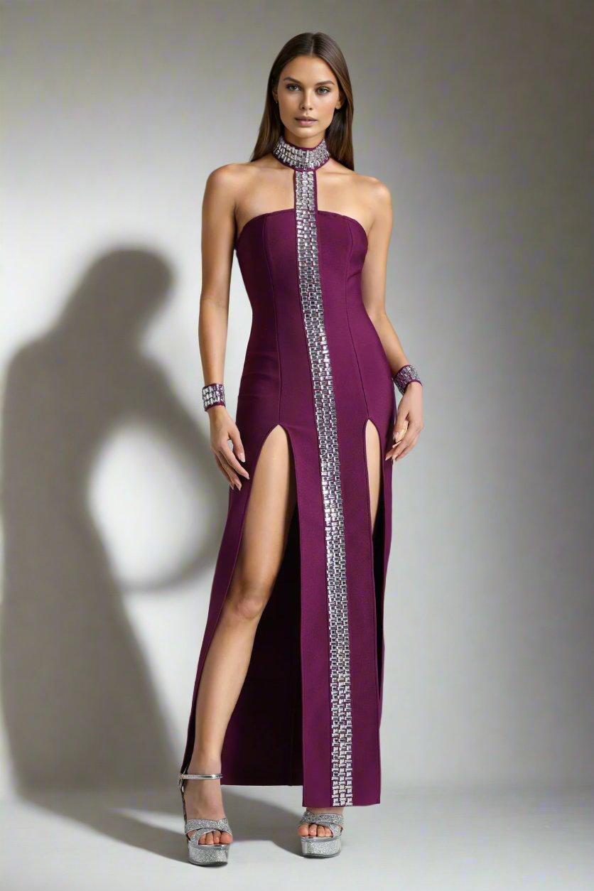 Neck Tie Slit Bandage Dress