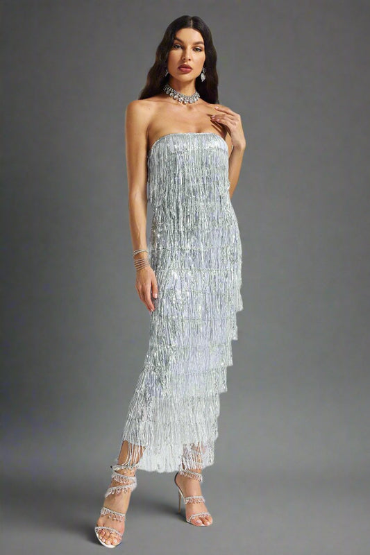 Sequins Fringe Midi Dress