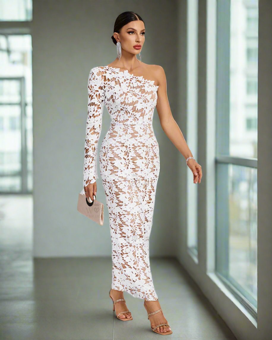 Elegant  Floral Lace Evening Dress
