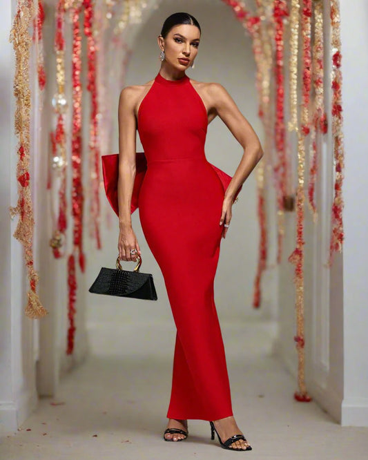 Red Huge Bow Bandage Dress
